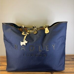 RADLEY LONDON Navy Tote with Sliver Hardware and Leather Trim